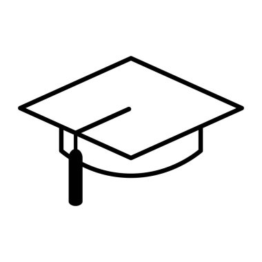 Basit bir mezuniyet şapkasının tasviri. Minimalist tasarım mezuniyeti, eğitimi, akademik başarıyı ve başarıyı temsil eder.