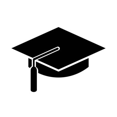 Saf siyah bir siluet olarak tasvir edilen basit bir mezuniyet şapkasının siyah ve beyaz vektör çizimi