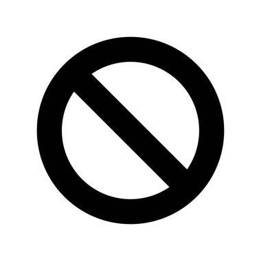 simgesiz veya yasaklı bir simgenin siyah ve beyaz vektör çizimi, köşegen çizgili katı siyah bir daire olarak tasvir edilir.