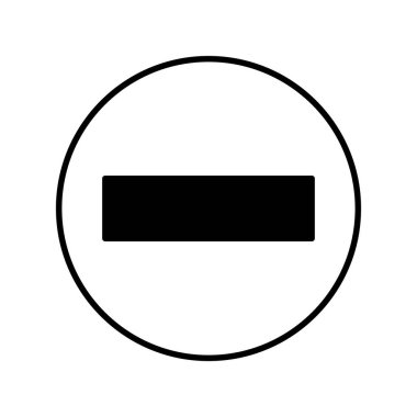 Çember vektör simgesinde eksi işareti. Bir çemberin içindeki katı eksi işaretinin vektör çizimi. Minimalist tasarım çıkarmayı, dur işaretini, kısıtlamayı ya da giriş olmayan sembolü temsil eder..