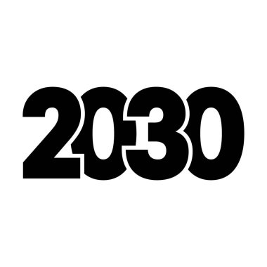 Beyaz arka planda 2030 yılının cesur vektör logosu. rakamlar modern ve güçlü tasarım. Gelecekteki yenilik ve hedeflerin sembolü.