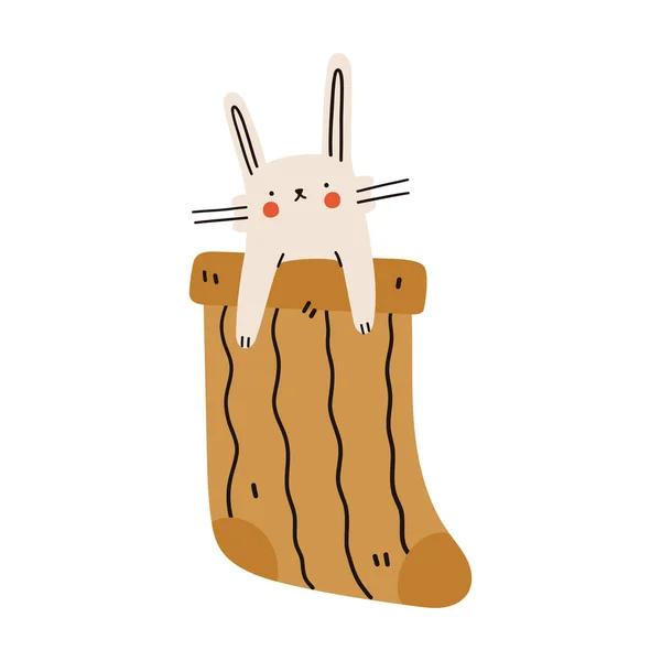 Kahverengi Çoraplı Şirin Çizgi Film Tavşanı Vektör Illüstrasyonu — Stok Vektör