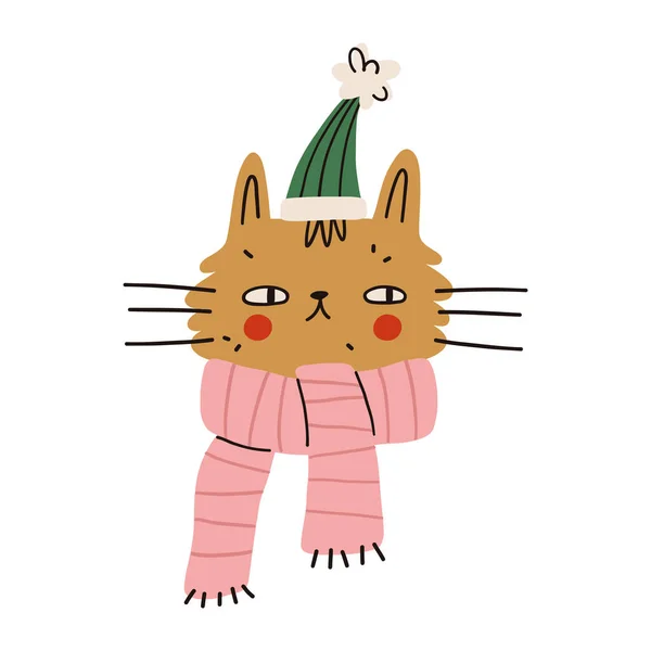 모자와 스카프를 귀여운 고양이 캐릭터 — 스톡 벡터