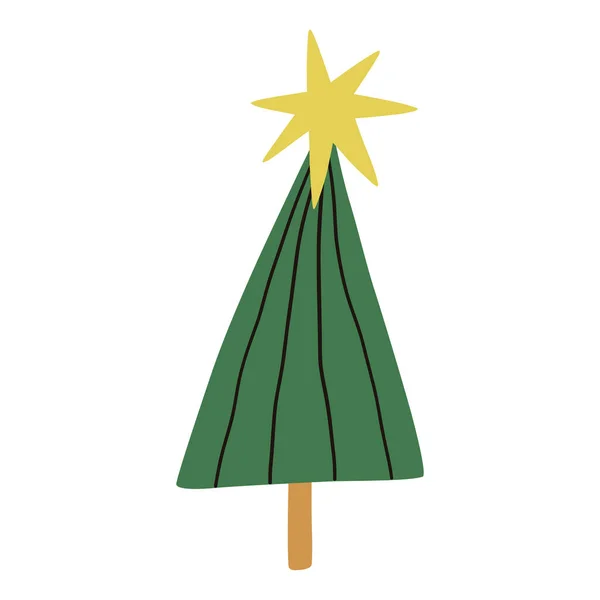 Jednoduchá Ručně Kreslená Borovice Vektorová Ilustrace Vánočního Stromu — Stockový vektor