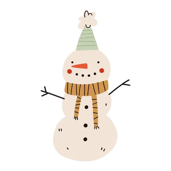戴着帽子和围巾的可爱雪人 — 图库矢量图片