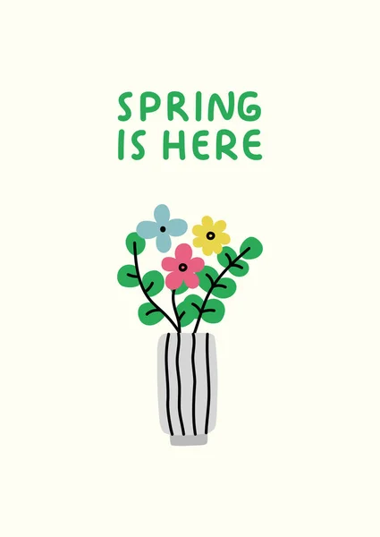 Der Frühling Ist Vase Mit Blumen Vorhanden Vektorflache Illustration — Stockvektor