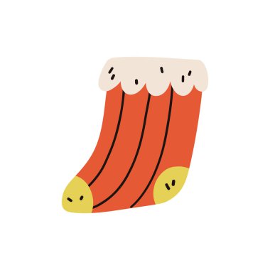 Noel heyecanı. Örgü kırmızı çorap. Kış giysileri Vektör illüstrasyonu