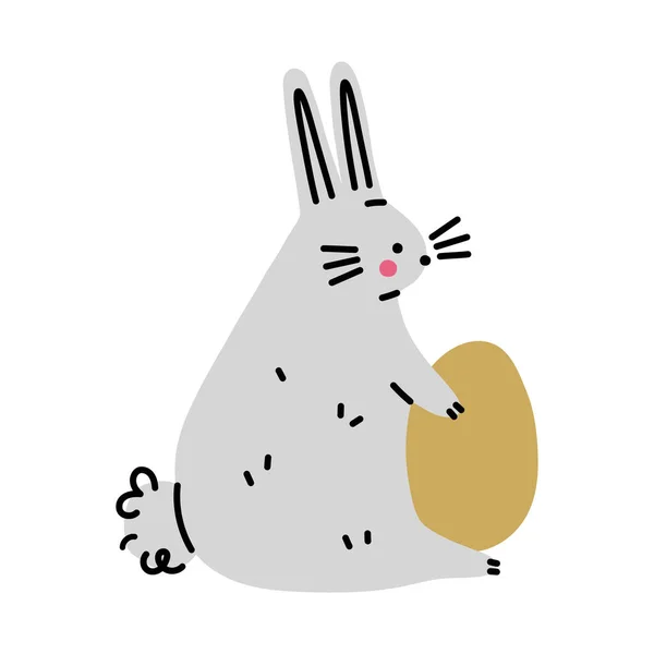 Милый Кролик Пасхальным Яйцом Ручная Плоская Векторная Иллюстрация — стоковый вектор