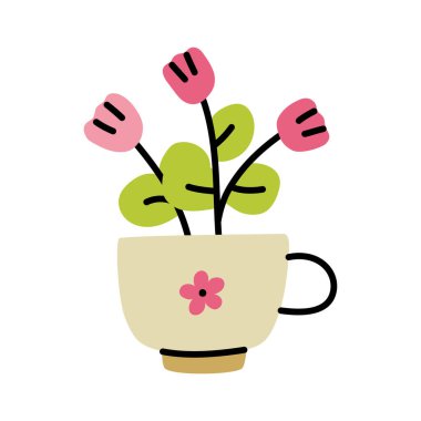 Kupada ya da kupada elle çizilmiş çiçekler. Çiçek kompozisyonu. Vektör illüstrasyonu