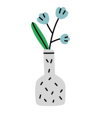 Vazoya elle çizilmiş çiçekler. Çiçek kompozisyonu. Vektör illüstrasyonu