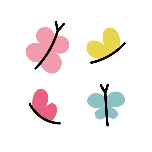 Ensemble Papillons Mignons Plats Illustration Vectorielle Simple — Image vectorielle