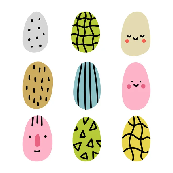 stock vector Set of cute Easter eggs in doodle style. Vector illustration