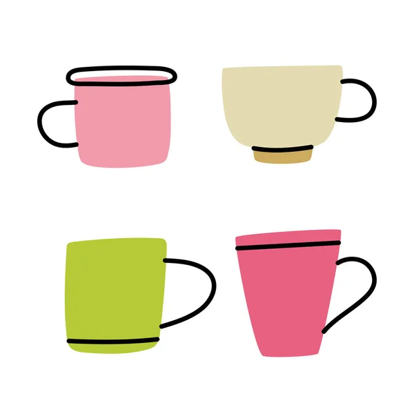 Set Cute Hand Drawn Cups Doodle Vector Illustration — Stock Vector