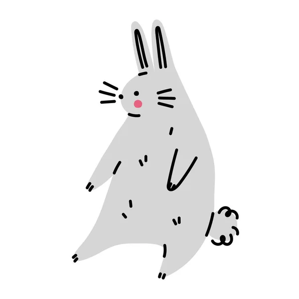 Funny Cartoon Rabbit Simple Gray Hare Easter Bunny Sitting Flat — Stock Vector