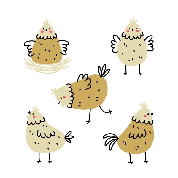 Stock vector Cute hand drawn chicken set. Simple vector illustration in doodle style