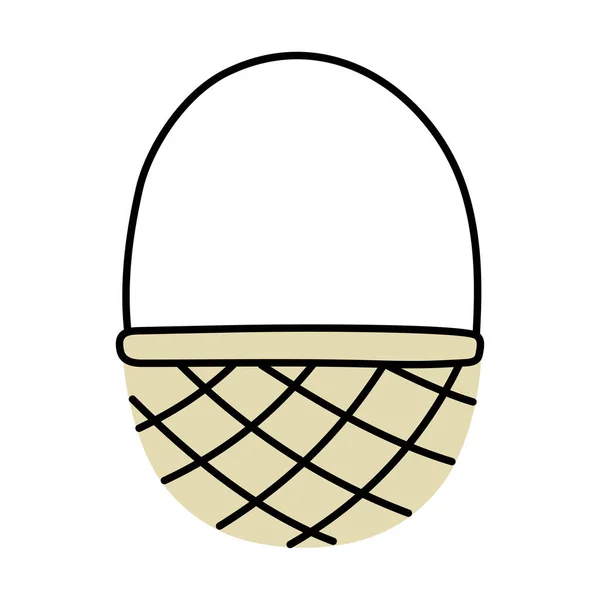 Empty Hand Drawn Basket Wicker Picnic Basket Simple Flat Vector — Stock Vector