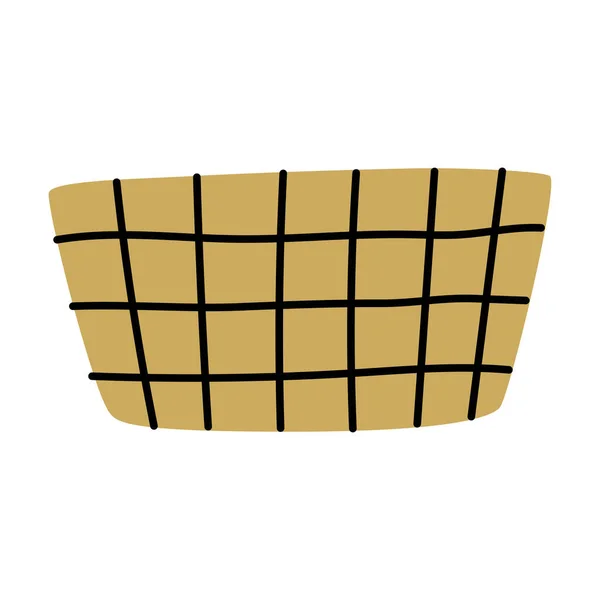 Empty Hand Drawn Basket Wicker Picnic Basket Simple Flat Vector — Stock Vector