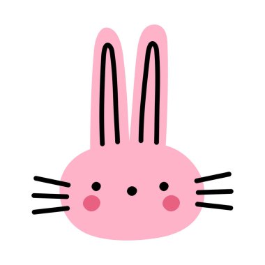 Komik çizgi film tavşanı. Basit pembe paskalya tavşanı. Düz vektör illüstrasyonu