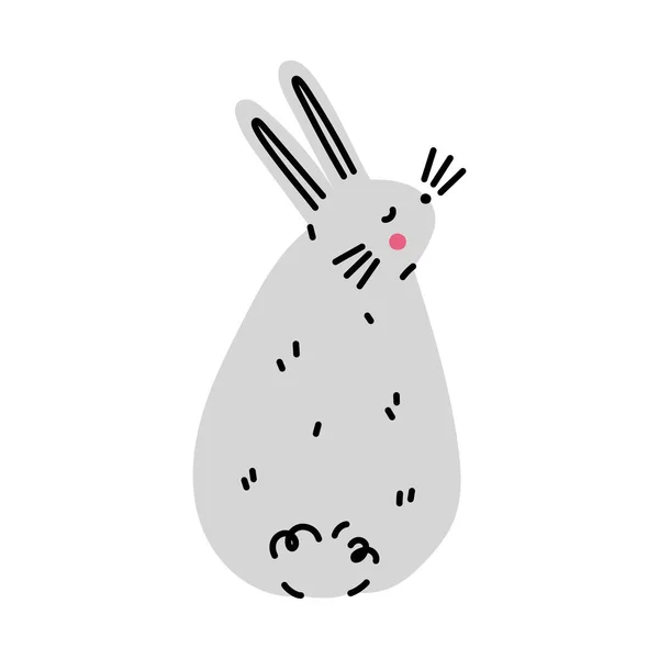 Смешной Мультяшный Кролик Простой Серый Заяц Пасхальный Кролик Сидит Плоская — стоковый вектор