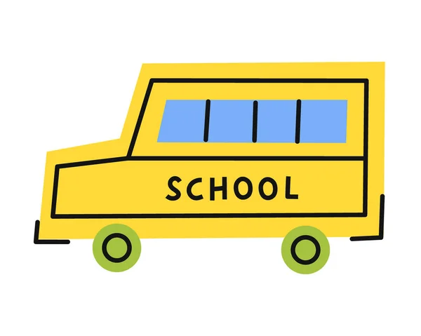 Yellow School Bus Side View Vector Flat Illustration — Stock Vector