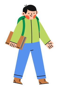 Sırt çantalı bir öğrenci. Okula dönmek, eğitim kavramı. Düz illüstrasyon.