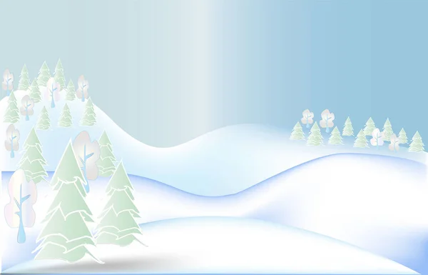 Winter Landschaft Schnee Bäume Blau Weiß Hintergrund — Stockvektor