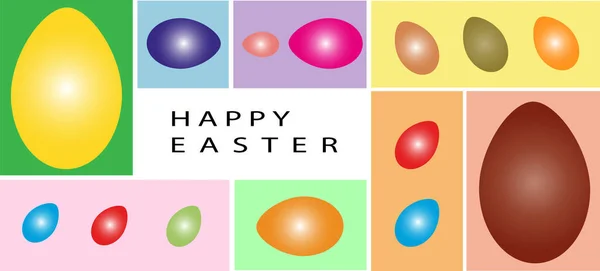 Postcard Baner Happy Easter Bright Colored Eggs Spring Flowers Gentle — Stock Vector