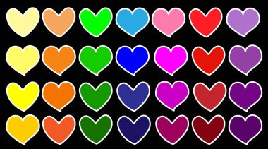 Farklı renklerde çekilen kalpler kırmızı yeşil vektör EPS10