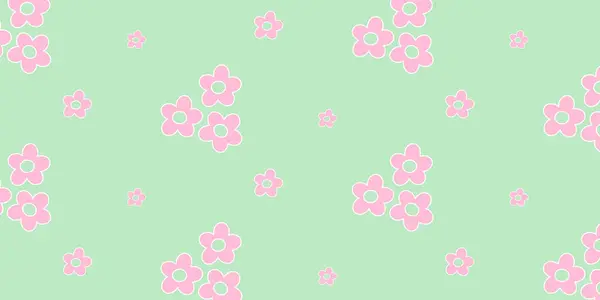 Cute Childish Cartoon Mint Background White Chamomile Flowers Seamless Pattern — Stock Vector