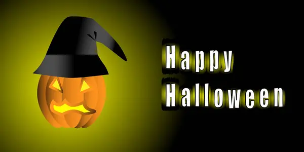 Happy Halloween Horror Night Zielony Gradient Tło Świecące Dynia Witch — Wektor stockowy