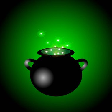 Mutlu Cadılar Bayramı, cadı kazanı sihirli iksiri, yeşil parlayan 3D vektör EPS10.