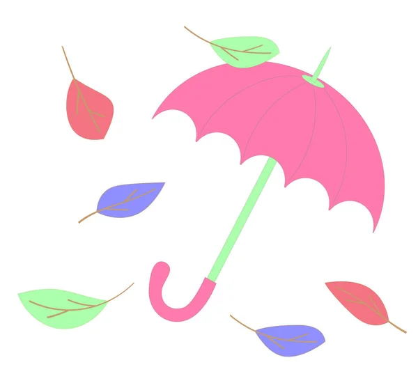Regenschirm Rosa Herbst Laub Sanfte Cartoon Farben Vektor — Stockvektor