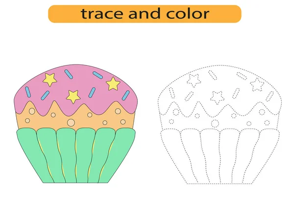 Tracing Lines Children Development Bright Muffin Cupcake Cake Handschriftliches Üben — Stockvektor