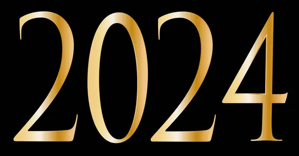 Mutlu Yıllar 2024 Siyah Arka Planda 2024 Numaralı Altın Sayılar — Stok Vektör