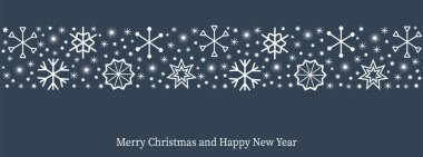 Modern evrensel sanat şablonları. Mutlu noel tebrik kartları ve davetiyeler. Koyu mavi arka plan pankartı. Vektör illüstrasyonu.