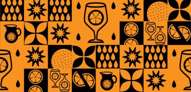 İskandinav tarzında geometrik vektör deseni. Portakal suyu. Grafik tasarım arkaplan illüstrasyonu.