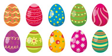 Paskalya yumurtaları. Bir dizi vektör çizimleri. Renkli Paskalya yumurtaları.
