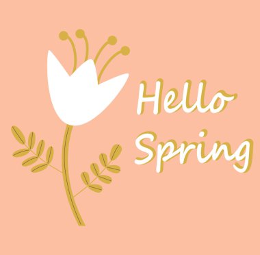 Sancak şablonu ve vektör için Hello Spring metni ile güzel çiçek tasarımı.