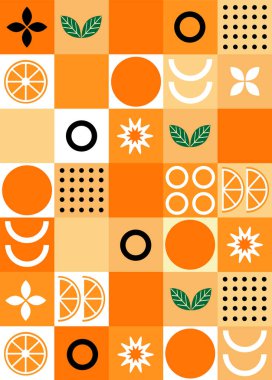 Soyut geometrik meyve deseni. Doğal organik bitki şekilleri, eko-tarım narenciyesi. Vektör en az illüstrasyon