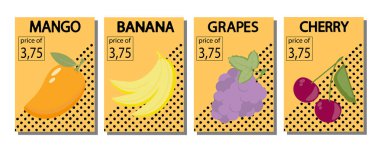 Meyve etiketi seti, fiyat etiketleri meyve afişi şablon şablonu parlak minimalist tarzda.