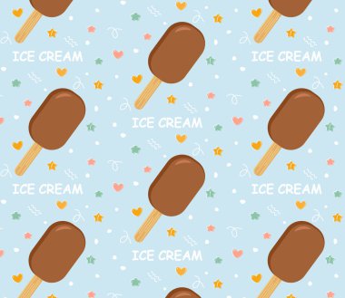 Dondurma izi yok. Lezzetli, tatlı sokak yemekleri. Doldurulmuş waffle, bardakta dondurma kepçeleri, külahta dondurma. Arkaplan, afiş, kart, poster için şablon. Vektör.