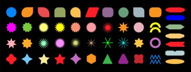 Zalim Soyut Geometrik Şekiller Ayarlandı. Y2k Brutalist Moda Etiketleri Koleksiyonu. Vektör İllüstrasyonu