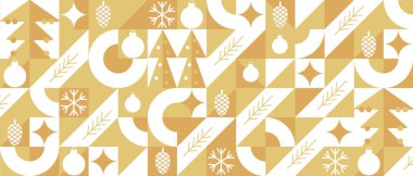 Bauhaus tarzında noel soyut geometrik arka planı. Kusursuz şenlik mozaiği, minimum İskandinav süsü. Mutlu Noeller, duvar kağıdı, afiş, şenlikli kapak tasarımı. Kış tatili.