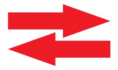 Beyaz arkaplanda Kırmızı Ok simgesi. Web sitesi tasarımı, logosu, uygulaması için. Eğri ok işareti. Vektör.