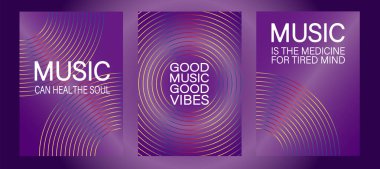 Müzik afişleri şablonları seti. Medya, el ilanları, müzik festivali için parlak dinamik bir gradyan. Modern tasarım projeleri için kaos dalgası tasarımı.