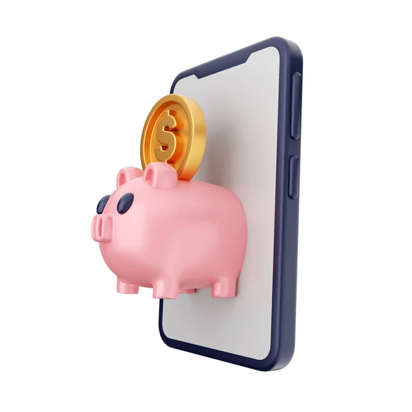 Sparschwein Mit Telefon Geld Und Sparschwein Rendering — Stockfoto