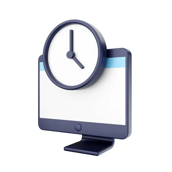 Ilustración Monitor Ordenador Azul Blanco Con Reloj Sobre Fondo Blanco — Foto de Stock