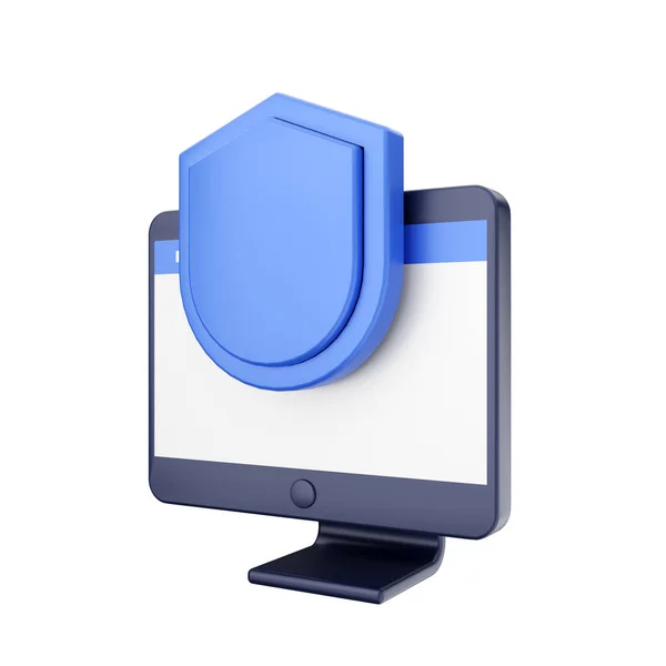 Vykreslení Modrého Visacího Zámku Ikonou Počítače — Stock fotografie
