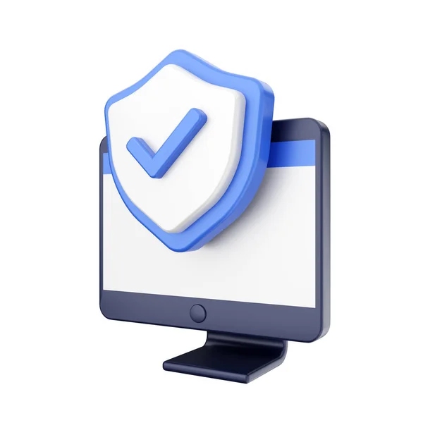 Sicherheitsschild Und Laptop Mit Blauem Bildschirm — Stockfoto