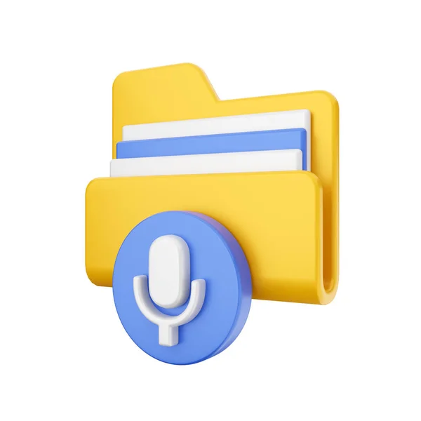 3 d render illustration. yellow and blue color icon with speech bubble, audio book.